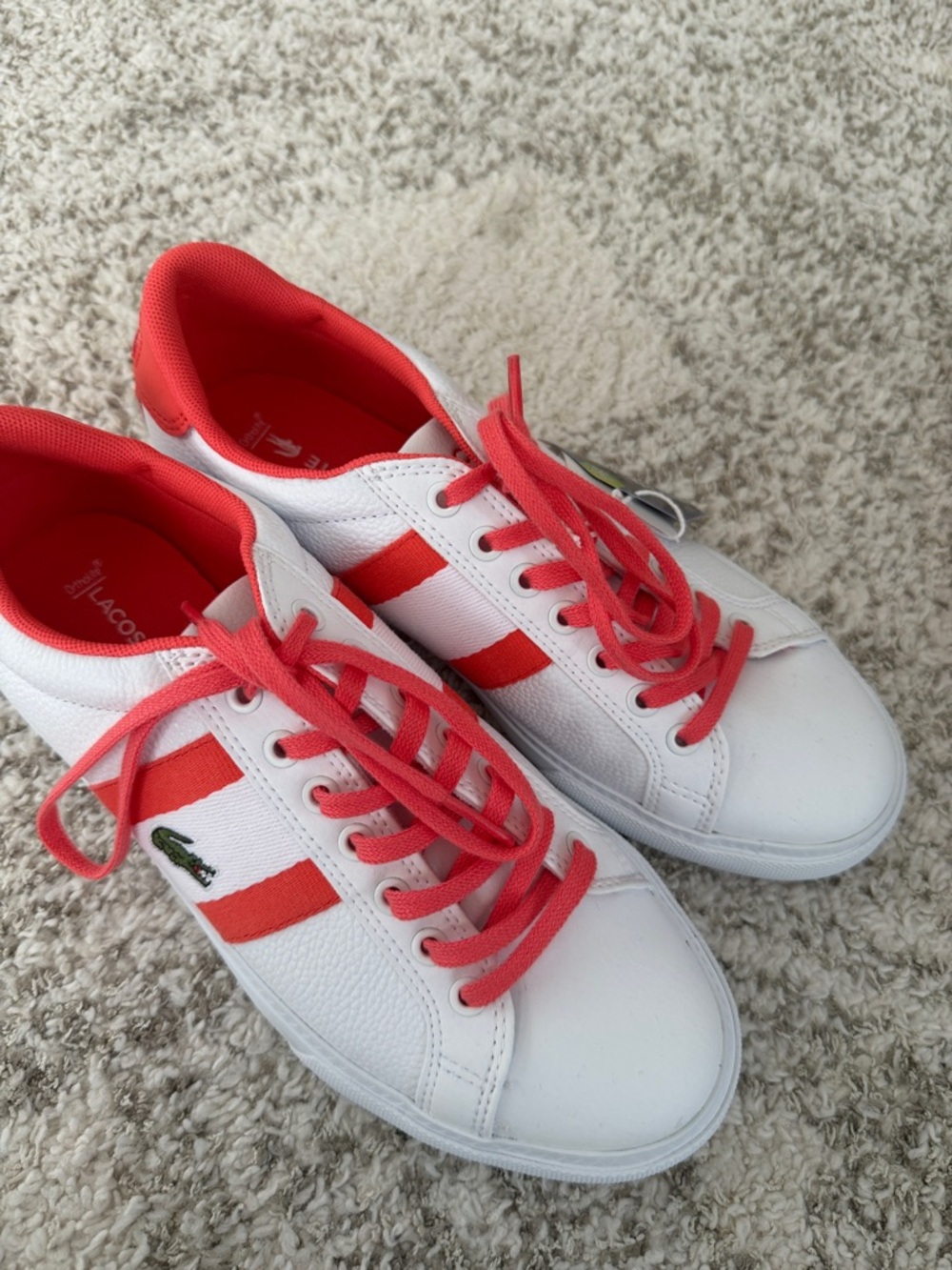 Lacoste White Sneakers with Coral Accents